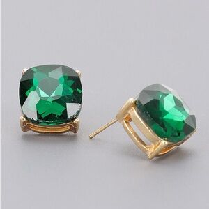 56R. Square Green Crystal Stud Earrings